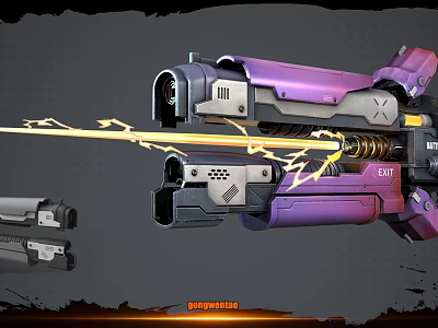 Sci Fi Style Purple And Gray Weapon Firing Yellow Beam With Other Weapons Displayed 3d model