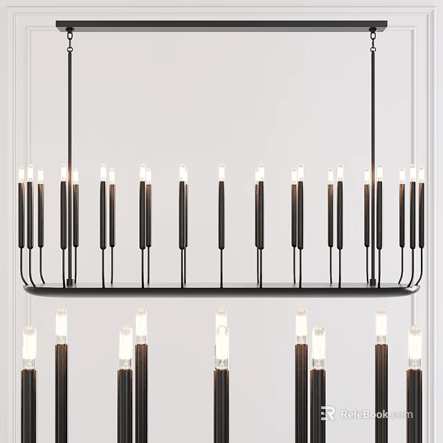 Modern Chandelier With Black Metal Frame And Multiple Candle Style Lights 3d model 