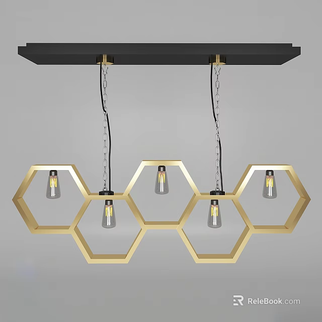 Modern Gold Hexagonal Chandelier with Stylish Frame and Multiple Bulbs 3d model