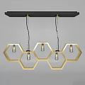 Modern Gold Hexagonal Chandelier with Stylish Frame and Multiple Bulbs 3d model