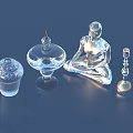 Elegant Home Decor Household Items Including Transparent Glass Jars Silver Figure and Golden Candle Holder