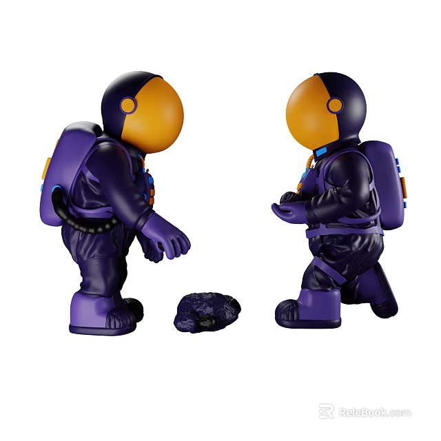 Game Movie Character Astronaut Figure in Purple Spacesuit with Yellow Helmet Backpack and Black Accessory 3d model 