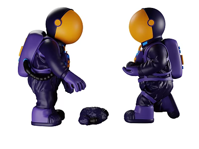 Game Movie Character Astronaut Figure in Purple Spacesuit with Yellow Helmet Backpack and Black Accessory 3d model