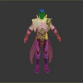 Male Fantasy Character 3D Model With White Armor Purple Cape And Black Bodysuit