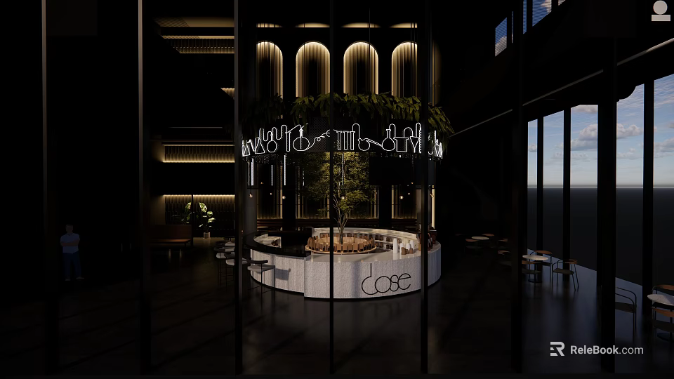Modern Elegant Hotel Lobby Interior With Green Plants And Large Windows 3d model 