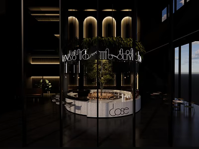 Modern Elegant Hotel Lobby Interior With Green Plants And Large Windows 3d model