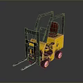 Yellow Forklift Industrial Equipment With Red Seat And Rusty Metal Frame