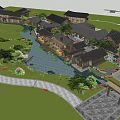 Picturesque Traditional Commercial Street With River Greenery Boat And Scenic Architecture