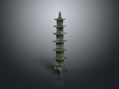 Traditional Chinese Pagoda Architecture With Multi Tiered Structure Green Roofs And Moss Covered Design 3d model
