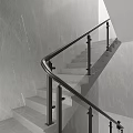 Modern Staircase Design With Black Metal Railing And Grey Stone Wall
