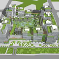 Modern High Rise Office Buildings With Green Glass Curtain Walls And Connecting Bridges