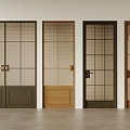 Antique style single-door double-door glass door 3d model