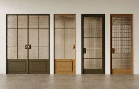 Antique style single-door double-door glass door 3d model