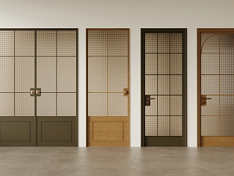 Antique style single-door double-door glass door 3d model