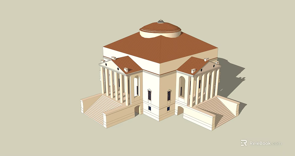Classical Building Exterior Design With Dome Columns And Symmetrical Steps 3d model 