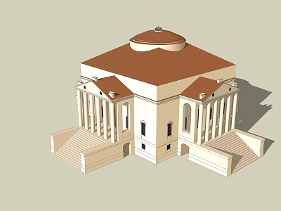 Classical Building Exterior Design With Dome Columns And Symmetrical Steps 3d model