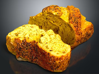 Golden Crusted Sliced Bread With Poppy Seeds And Soft Fluffy Interior 3d model