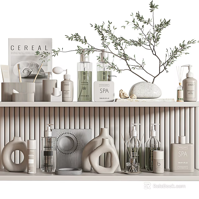 Spa Themed Daily Wash Products On Minimalist Shelf 3d model 