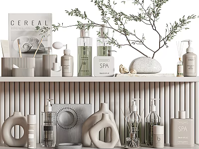 Spa Themed Daily Wash Products On Minimalist Shelf 3d model