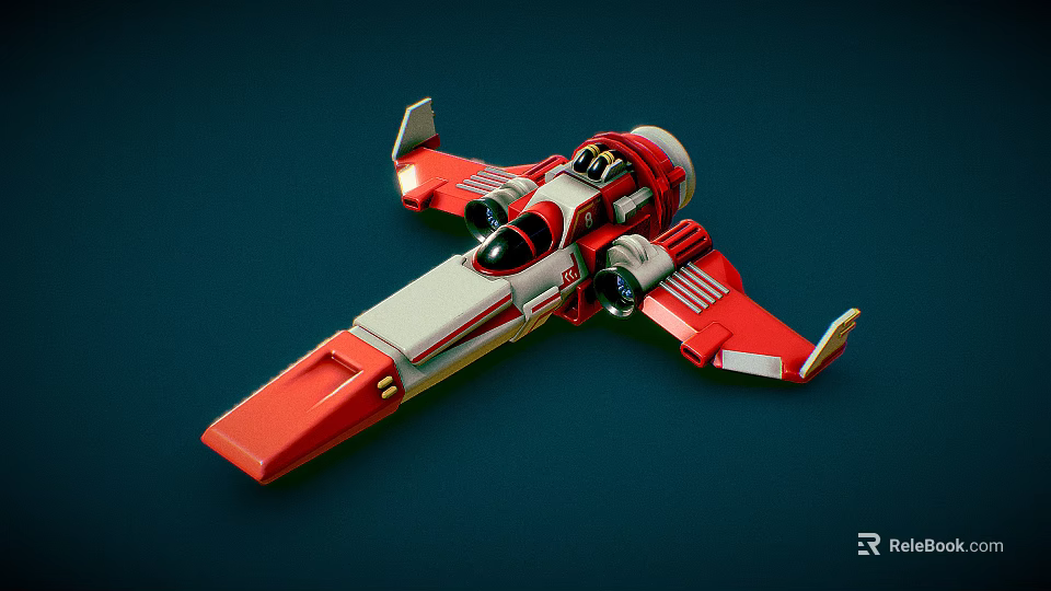 Red And White Passenger Plane Model Featuring Sci Fi Futuristic Wings And Cockpit 3d model 