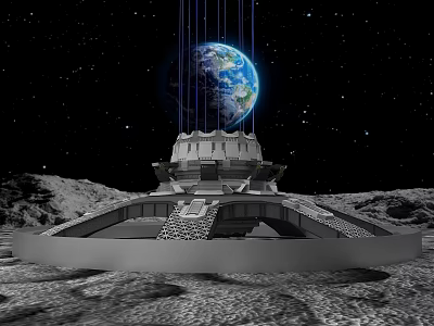 Lunar Surface Installation With Earth Connection And Starry Sky Background 3d model