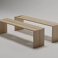 Two Light Wooden Public Benches In Simple Design With Long Rectangular Shape And Smooth Surface 3d model