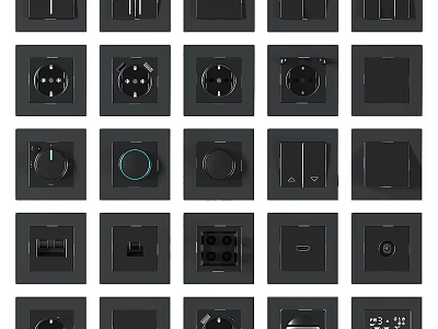 Modern Black Switch Panels With Various Types And Designs For Home Use 3d model