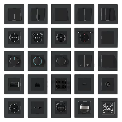 Modern Black Switch Panels With Various Types And Designs For Home Use 3d model
