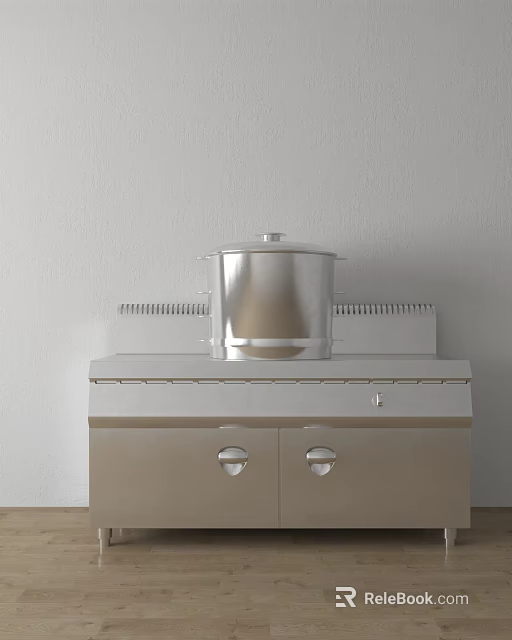 Stainless Steel Cooking Pot With Lid On Modern Kitchen Cabinet Countertop 3d model 