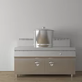 Stainless Steel Cooking Pot With Lid On Modern Kitchen Cabinet Countertop