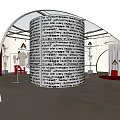 Modern Clothing Store Interior With Curved Display Wall Decorative Masks And Mannequins