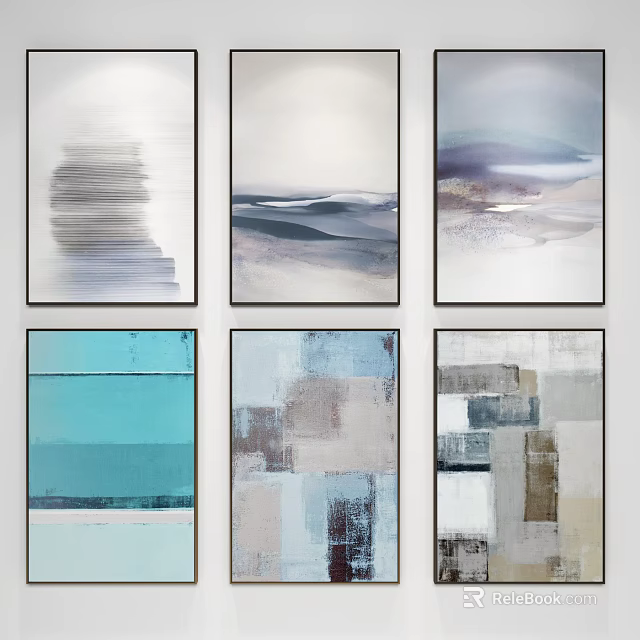 Modern Abstract Paintings With Blue Gray White Tones And Abstract Patterns 3d model