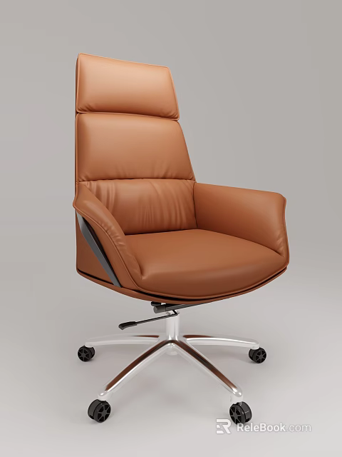 Ergonomic Brown Leather Office Chair With High Back Swivel Wheels And Adjustable Base 3d model 