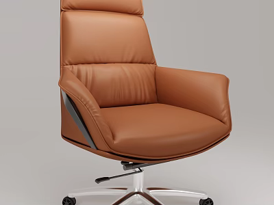 Ergonomic Brown Leather Office Chair With High Back Swivel Wheels And Adjustable Base 3d model
