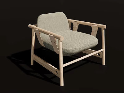 Modern Single Sofa With Light Gray Cushion And Wooden Frame Design 3d model