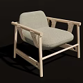 Modern Single Sofa With Light Gray Cushion And Wooden Frame Design