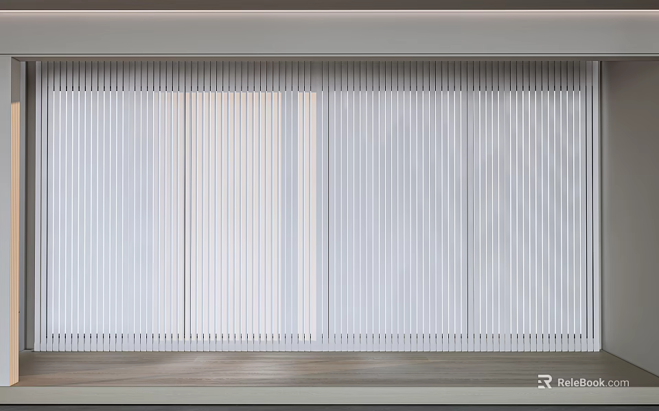 Modern Minimalist White Vertical Striped Curtains for Elegant Interior Room Design 3d model