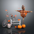 Commercial Equipment for Autumn Decor Featuring Scarecrow Bicycle Pumpkins Maple Leaves and Basket