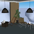 Hotel Public Lounge Area With Scenic Mountain View And Wooden Lounge Chairs