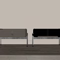 Two Modern Benches With Different Colors Against Beige Wall On Wooden Floor