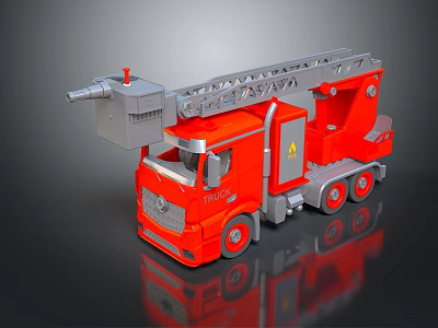 Red Fire Rescue Utility Vehicle With Extended Ladder And Water Cannon 3d model