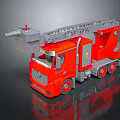 Red Fire Rescue Utility Vehicle With Extended Ladder And Water Cannon