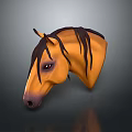 3D Designed Horse Head Model With Orange Brown Color And Dark Mane On Reflective Background