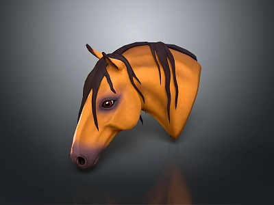 3D Designed Horse Head Model With Orange Brown Color And Dark Mane On Reflective Background 3d model