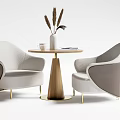 Casual Sofa Set With Two Light Dark Gray Armchairs Golden Legs And Round Wooden Table