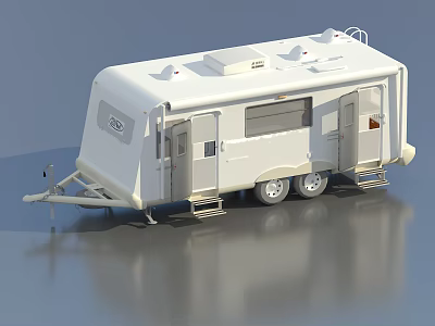 White Travel Trailer Exterior With Double Doors Windows Wheels And Roof Vents 3d model