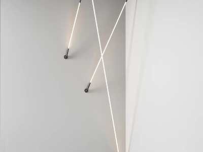 Illuminated Long Strip Chandeliers With Intersecting Design And Metal Base On White Background 3d model