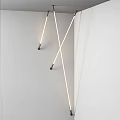Illuminated Long Strip Chandeliers With Intersecting Design And Metal Base On White Background