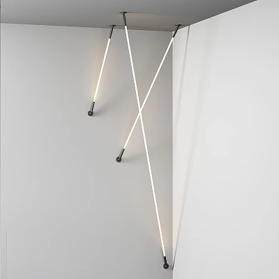 Illuminated Long Strip Chandeliers With Intersecting Design And Metal Base On White Background 3d model