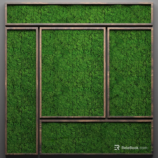 Natural Green Moss Wall Art Set with Wooden Framed Decorative Ornament for Home Interior 3d model 